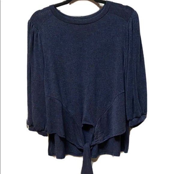 Style Rack Women Blue Pull High Low Crop Waist Tie Bishop Sleeves Sweater L. - Picture 1 of 8